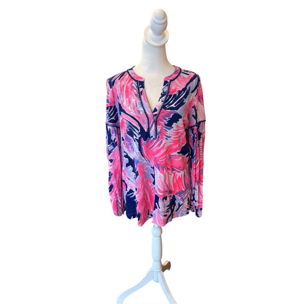Lilly Pulitzer Kalissa Tunic Top Blouse Shirt Blue Paradise Point Womens Small